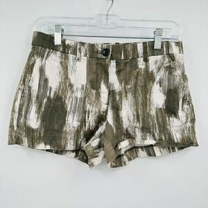 Khakis by GAP Size 0 Olive Green & White Printed Mid Rise Summer Shorts